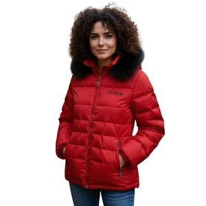 Pelle Pelle Red Puffer Jacket 2XL Down Feather Hooded Fur Trim Winter Coat Zip
